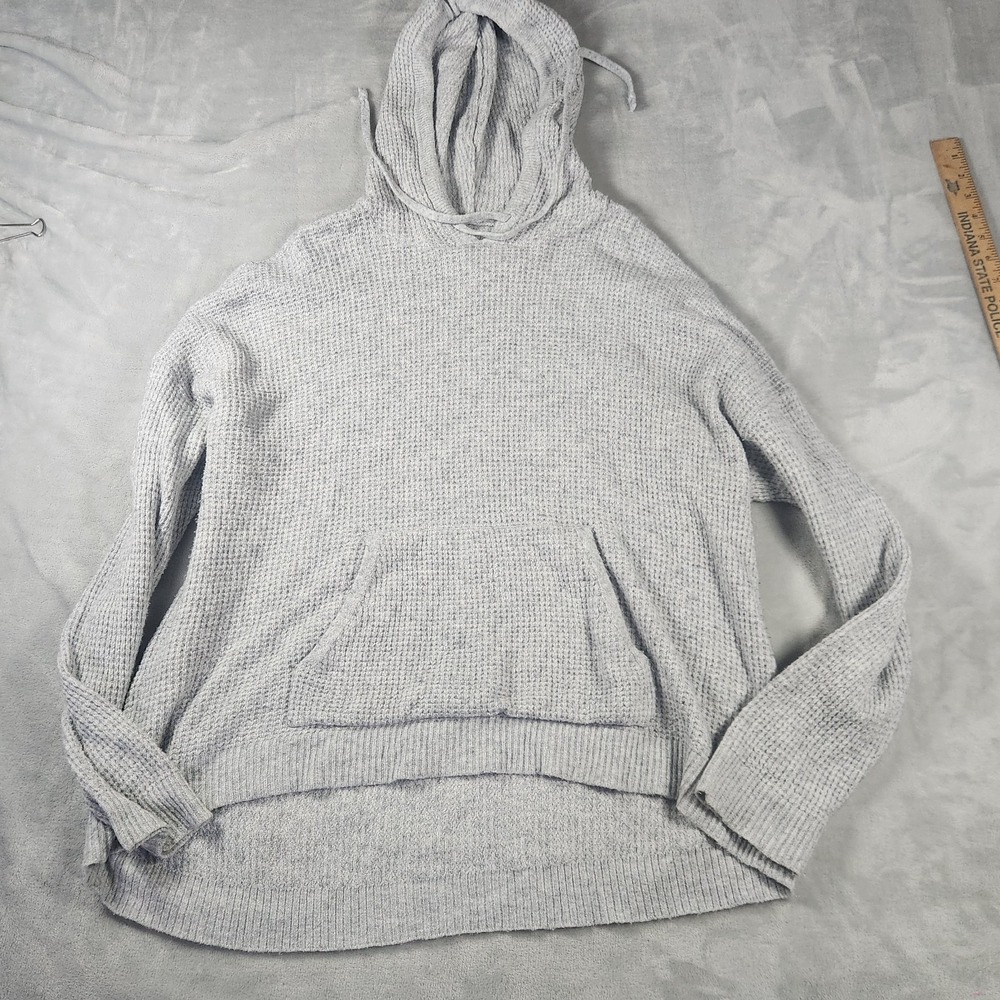Aerie Hoodie Pullover Waffle Knit Oversized Gray Sweatshirt Cozy Size M Coastal